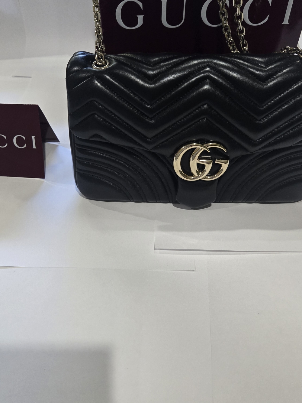 Gucci Marmont Black Leather Shoulder Bag with Gold Hardware